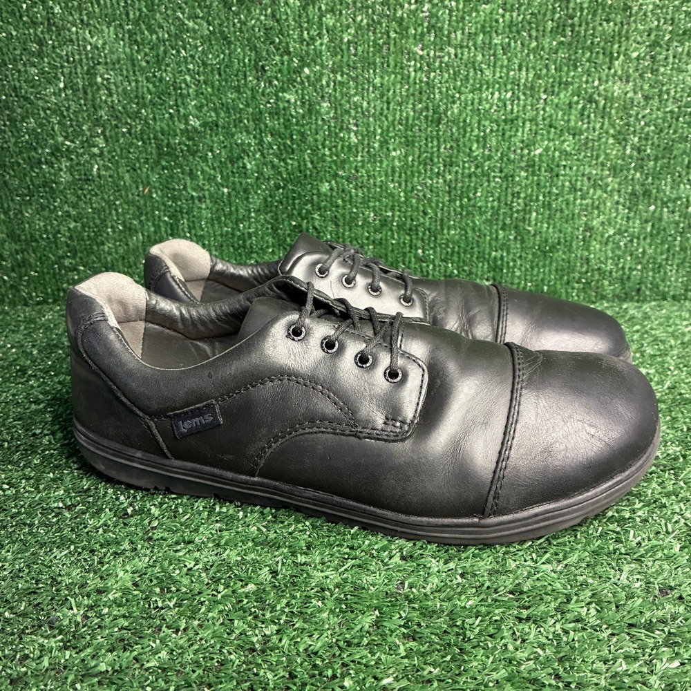 Lems Nine2Five Barefoot Zero Drop Minimalist Leather Oxford Shoe Black Mens 10